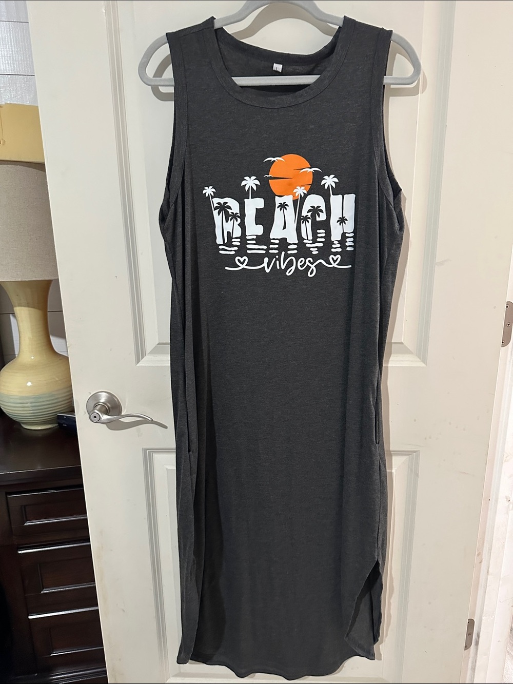 Source Unknown Black Maxi Dress with White & Orange Beach Graphic